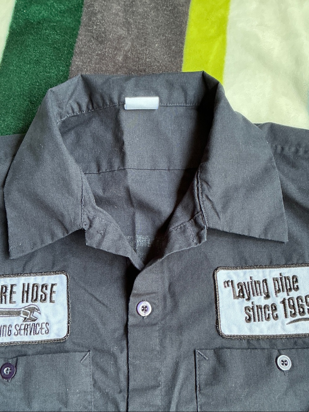 Vintage Navy Blue Novelty Work Shirt Size L - Picture 8 of 10